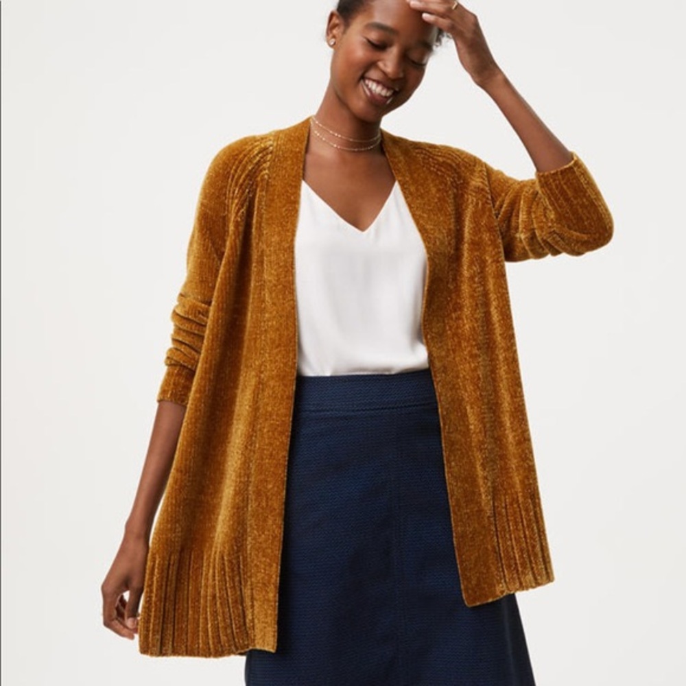 Loft - Chenille open cardigan - mustard